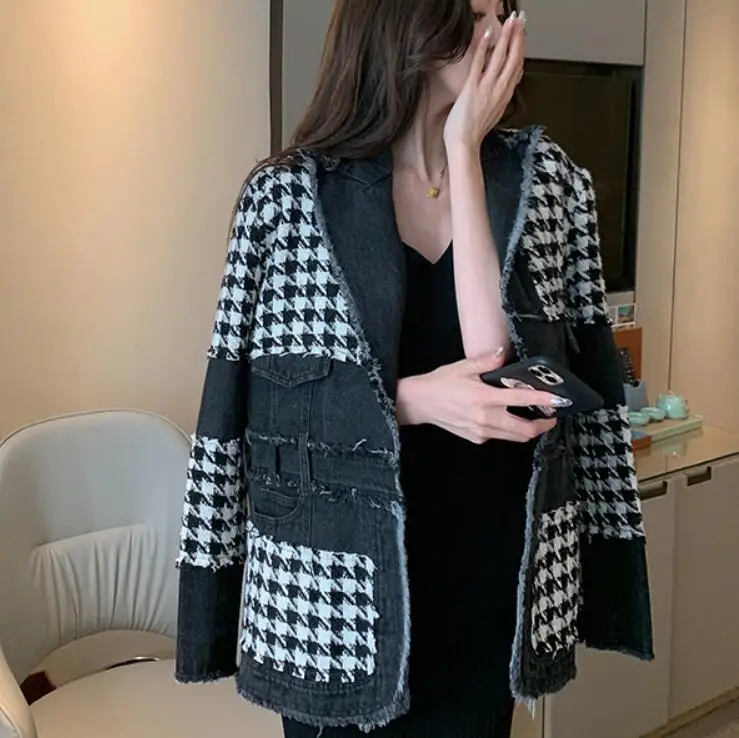 Женский Джинсовый блейзер с поясом на талии приталенный пиджак в стиле ретро