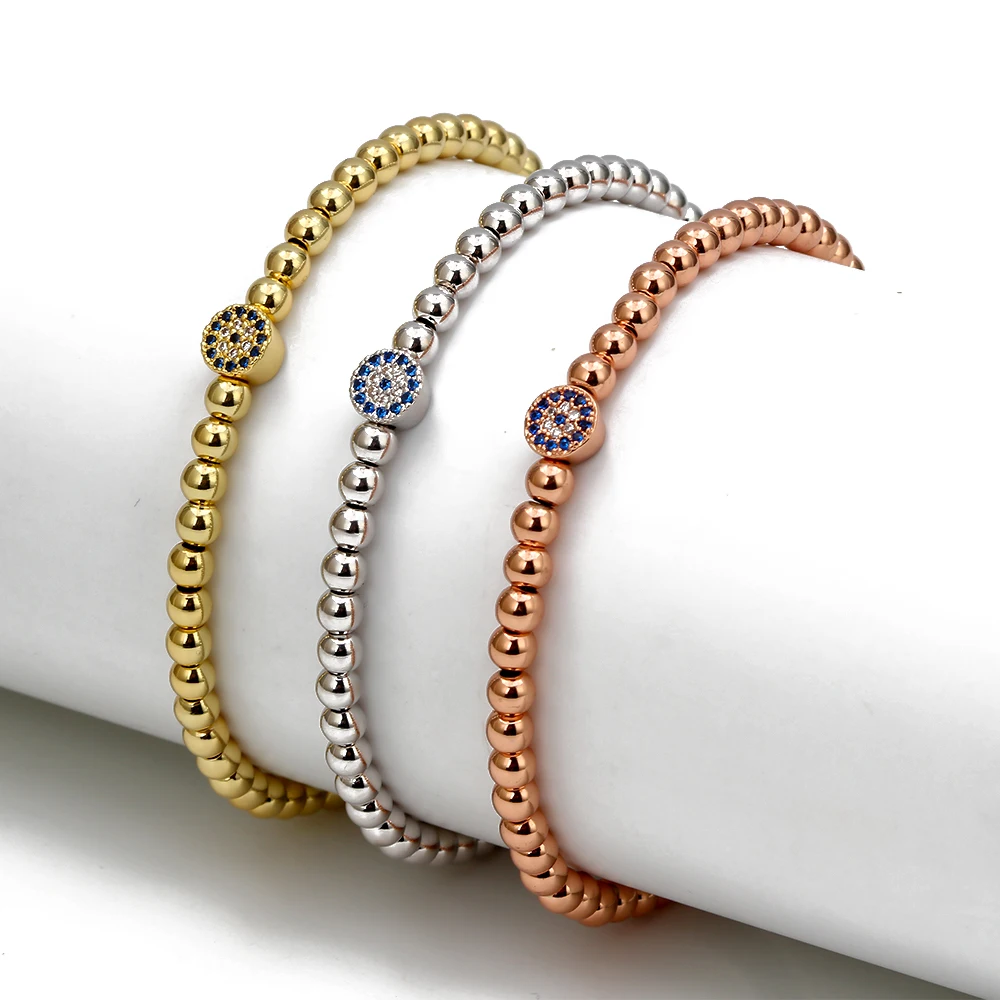 Lucky Eye Micro Pave сглаза плетеный браслет-талисман Веревка Цепь розовое золото серебро цветный бусины браслет подарки для женщин мужчин EY6728