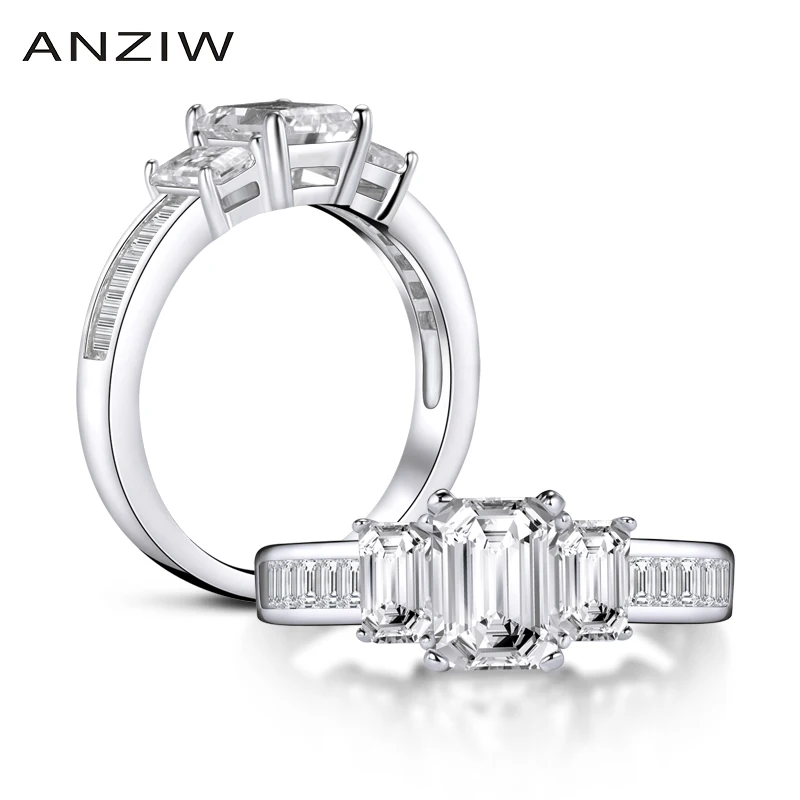 

ANZIW Luxury 1 Carat Emeralded Cut Ring Simulated Diamond Engagement Wedding Sterling Silver Ring Jewelry for Women Gift