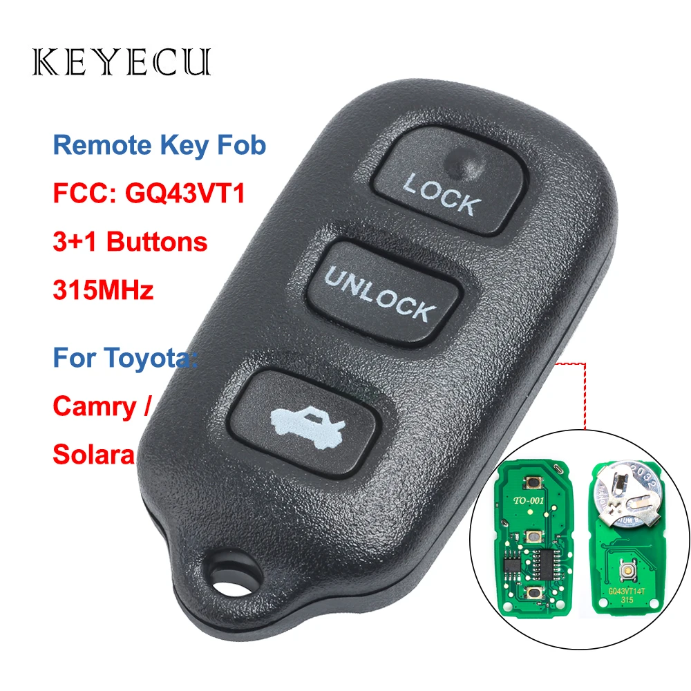 

Keyecu Remote Car Key Fob 3+1 Buttons 315MHz for Toyota Camry Solara 2002 2003 2004 2005 2006, GQ43VT14T