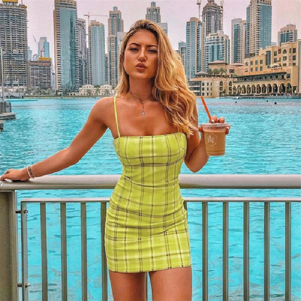 2020 Харадзюку зеленое клетчатое шикарное платье модный Гонконгский стиль без