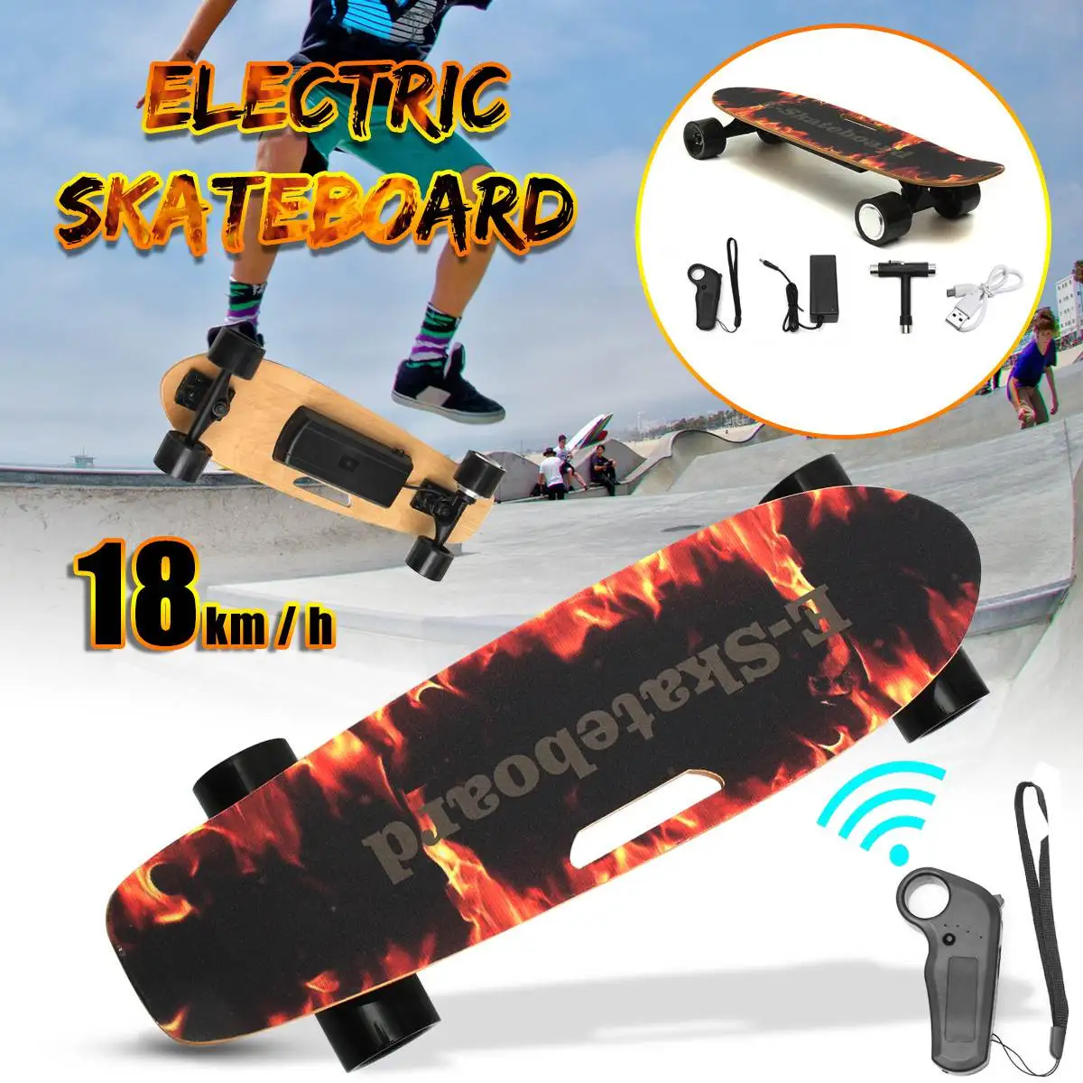

2021 New Upgraded Kids Adult Maple Electric Skateboard Wireless Longboard Deck Four-Wheel with Remote Control