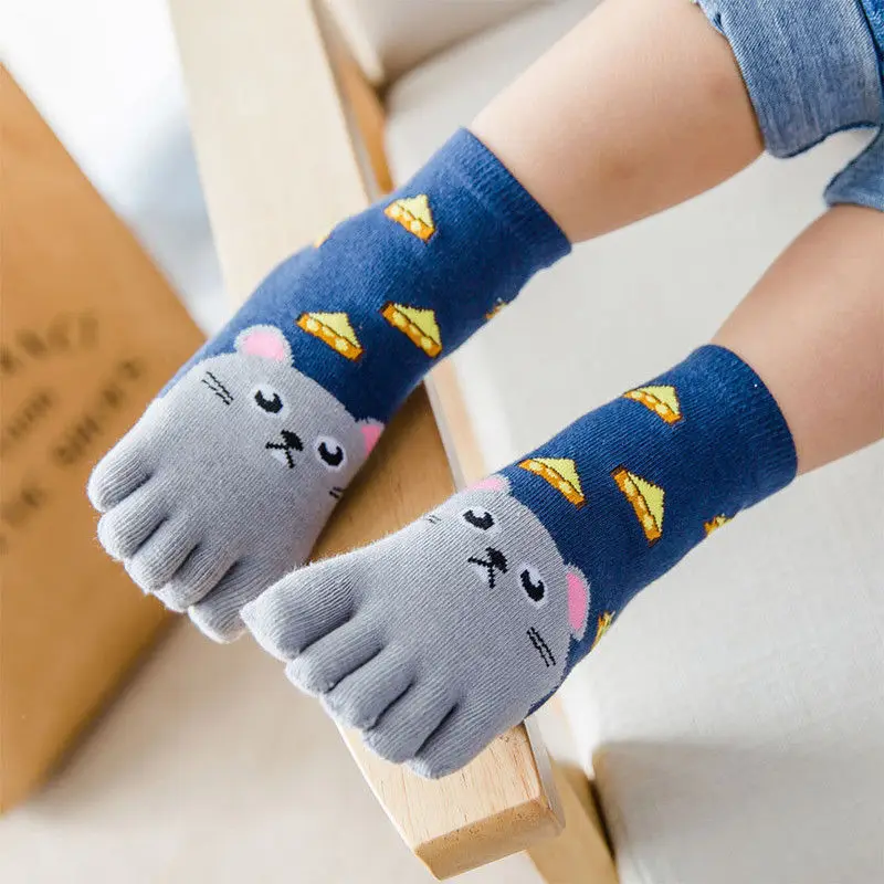 

2020 New Toddler Kids Baby Girls Boys Winter Cotton Socks Animal Cartoon Toe Socks Five Fingers Sock for Baby 2-12 Years