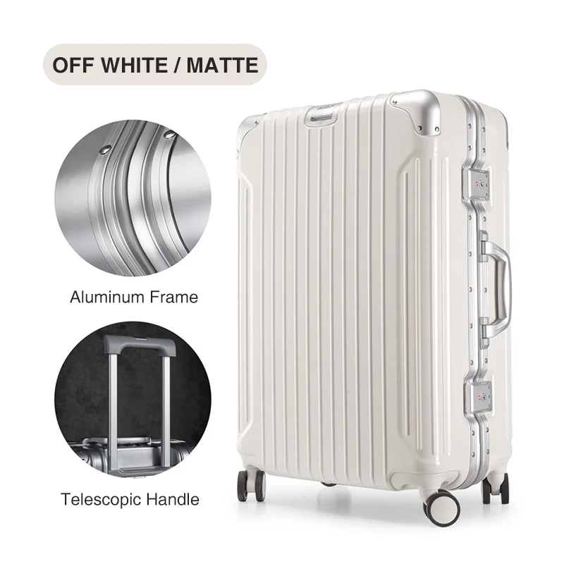Off White Matte Hanke алюминиевый сплав рама багажная тележка чехол для мужчин и женщин костюм чехол Спиннер колеса прокатки для багажа компьютера 20 24 28 дюймов H9939 - Цвет: Off White Matte