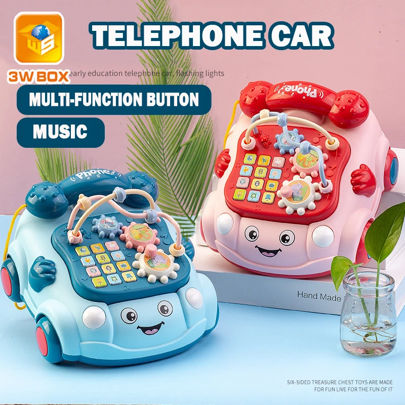 

3WBOX Telephone Landline Car Music with LED Toy Puzzle Early Educational Drag Pull Chrismtas Gifts Baby Rattles Piano for Baby