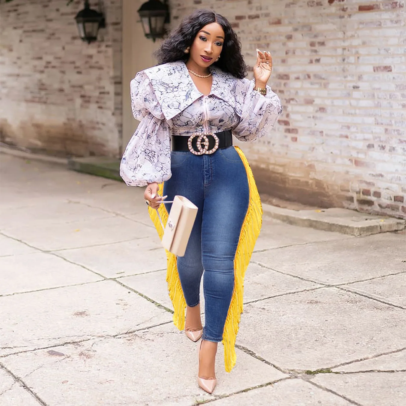 Women's jeans plus size fashion personality all-match commuter slim fit fringed denim pants trousers women