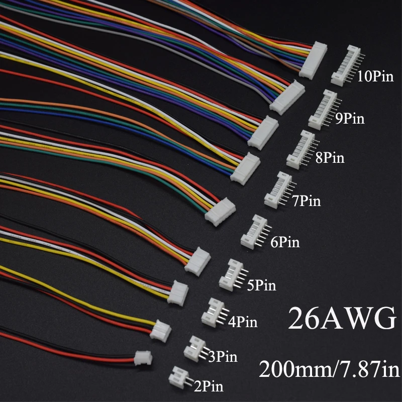 10Sets Mini Micro JST 2.0 PH Male Female Connector 2/3/4/5/6/7/8/9/10-Pin Plug With terminal Wires Cables Socket 200MM 26AWG