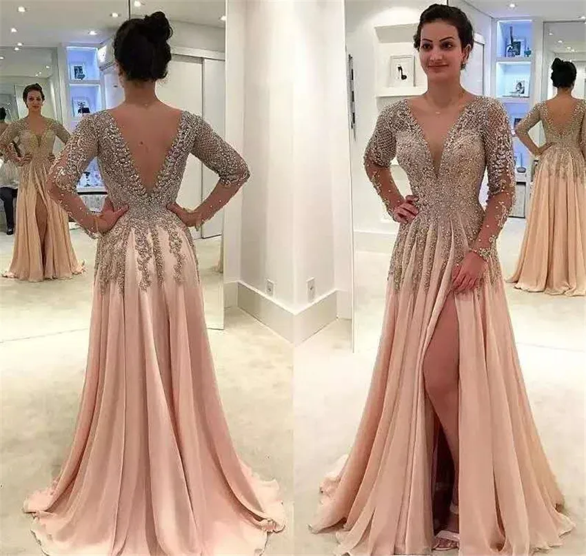 Женское вечернее платье с разрезом Длинное Элегантное V образным вырезом