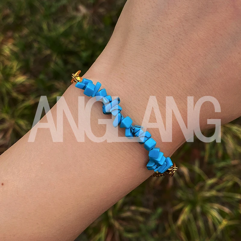 

Natural Stone Crystal Handmade Olives Turquoise Gold Chain Bracelets For Women Wedding Party Fashion Korean Jewelry