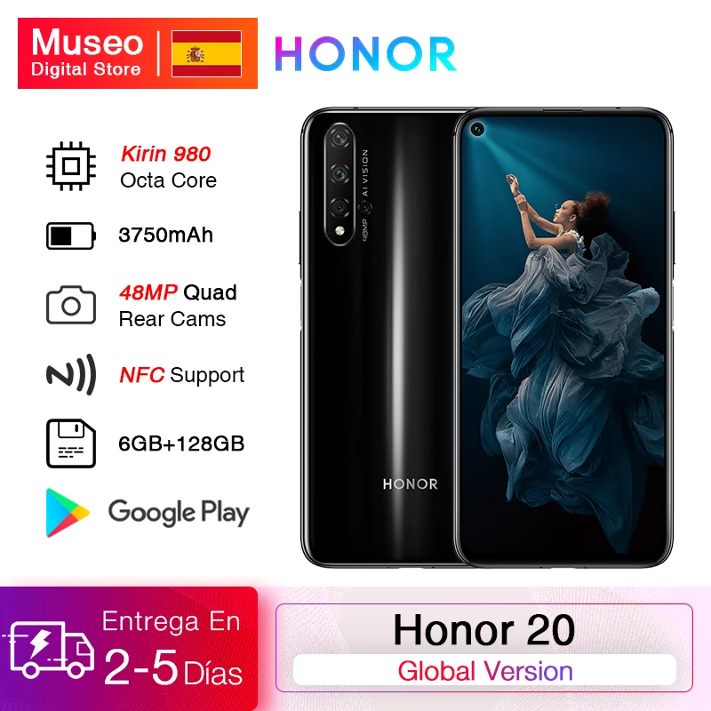 Глобальная версия Honor 20 смартфон 6 г 128 Kirin 980 Octa Core 48MP четырьмя камерами 26