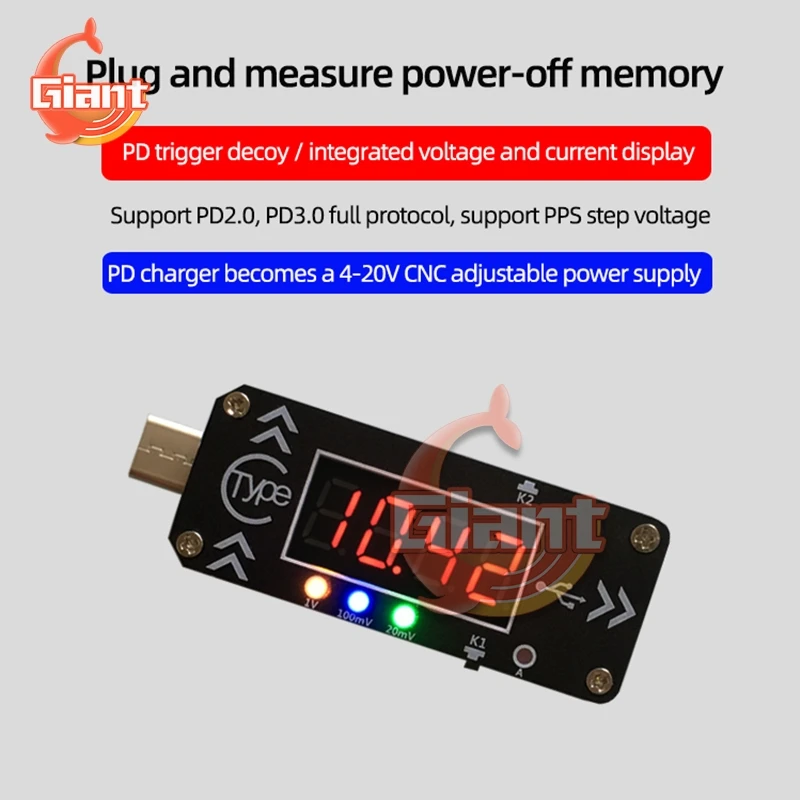 

WPDT DC Digital Display Voltage Current Meter Type-C PD Fast Charge Trigger Decoy Detection Tester Full Protocol PPS PD2.0 PD3.0