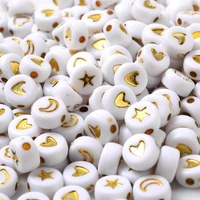 100pcs 47mm mixed white letter acrylic beads round flat starheartmoon loose beads charms for jewelry making diy bracelet