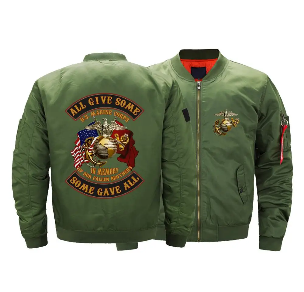 

Winter Usa Size Football Bomber Jacket Printed Men's Outdoor Thick Coat U.S Marine Corps Stand Collar Rugby Zipper Clothes