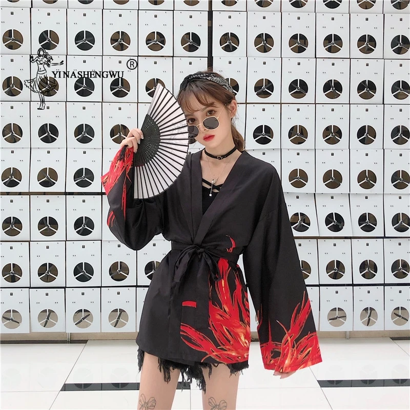 Yukata женский японский кимоно кардиган с принтом дракона рубашка с длинными рукавами Повседневные кимоно Femme Kawaii азиатское Кимоно костюмы косплей