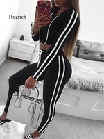 Casual 2 Piece Set Tracksuit Women Side Striped Hoodies Cropped Tops and Pants Jogger Two Piece Outfits Chandal Mujer
