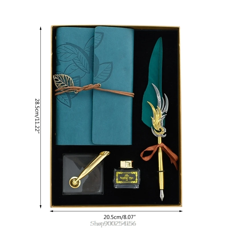 

Retro Calligraphy Feather Dip Fountain Pen Writing Ink Notebook Set Base Stationery Gift Box N24 20 Dropship
