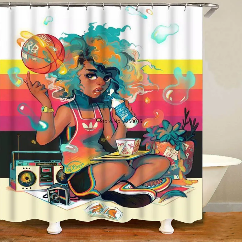Красочная черная баскетбольная занавеска для душа девушек Спортивная