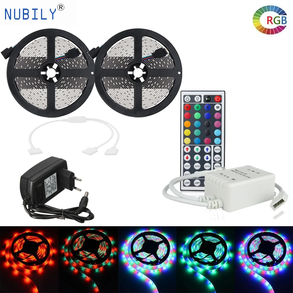 10 м Светодиодные Ленточные огни RGB smd 2835 Водонепроницаемые 5 м 15 м светодиодные ленты tiras с 44key ИК Удаленный rgb-контроллер 12 В блок питания