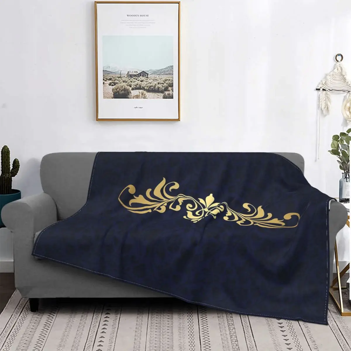

Royal Blue And Gold Design Blanket Bedspread Bed Plaid Muslin Picnic Plaid Blanket Hoodie Bedspreads For Beds
