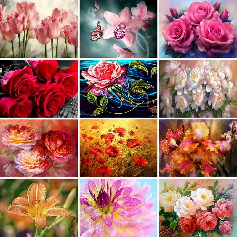 

GATYZTORY Cross Stitch Embroidery Flower Cotton Thread Painting DIY Needlework Kits Home Decoration