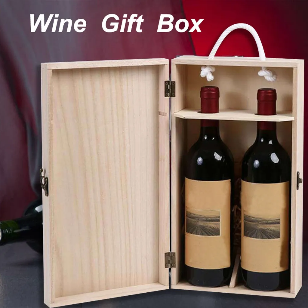 Wooden Wine Box Double Bottle Strap Crates Shell Gift Home Decoration household storage accessories for home Organizers box | Дом и сад