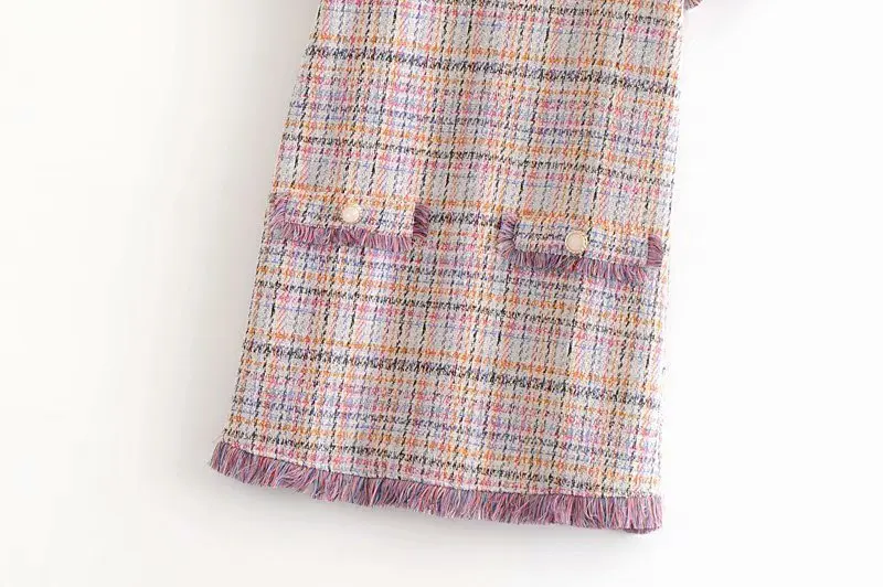 

Spring 2020 new European and American style twill tassel slim fit simple and versatile tweed dress