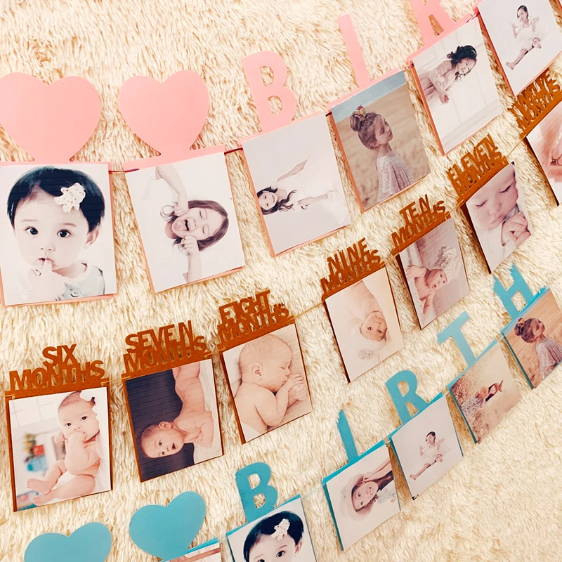 Розовое золото 12 месяцы фоторамка баннер 1-й декорации с днем рождения первый