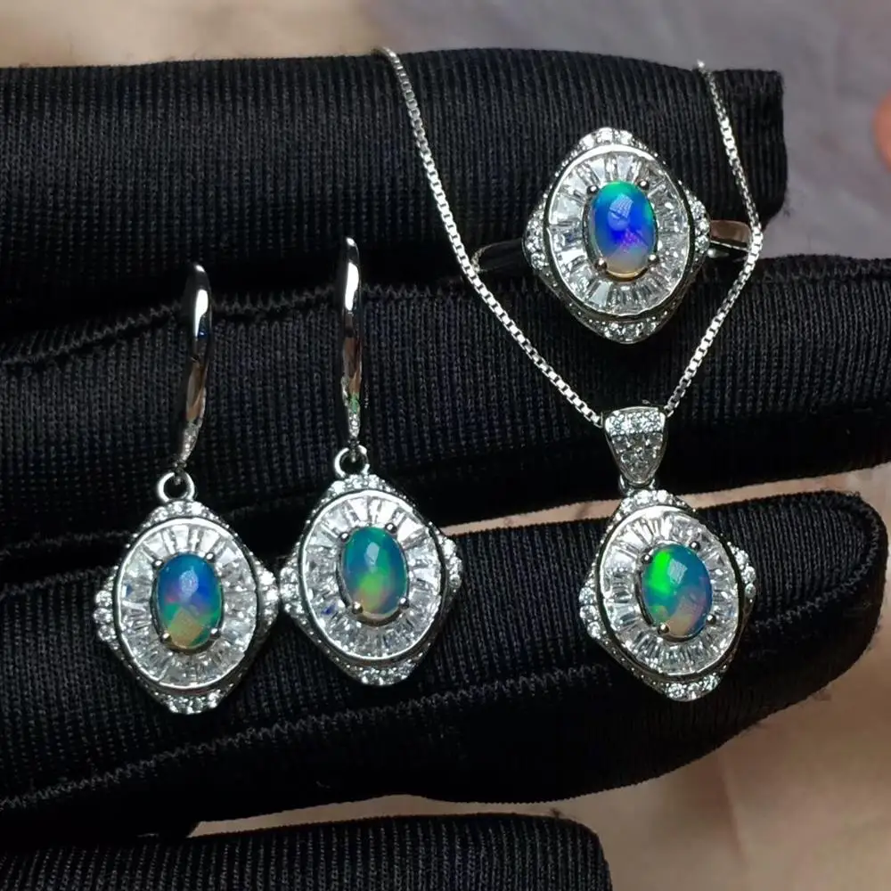 Natural Opal Set, 925 Sterling Silver, Shipping, Beautiful Fire Change, Exquisite Ring Necklace