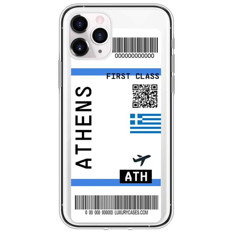 

First Class World City Label Bar code Phone Case For iPhone 11 Pro Xs MAX XR X 7 8 plus Flight Ticket Clear soft silicon Cover