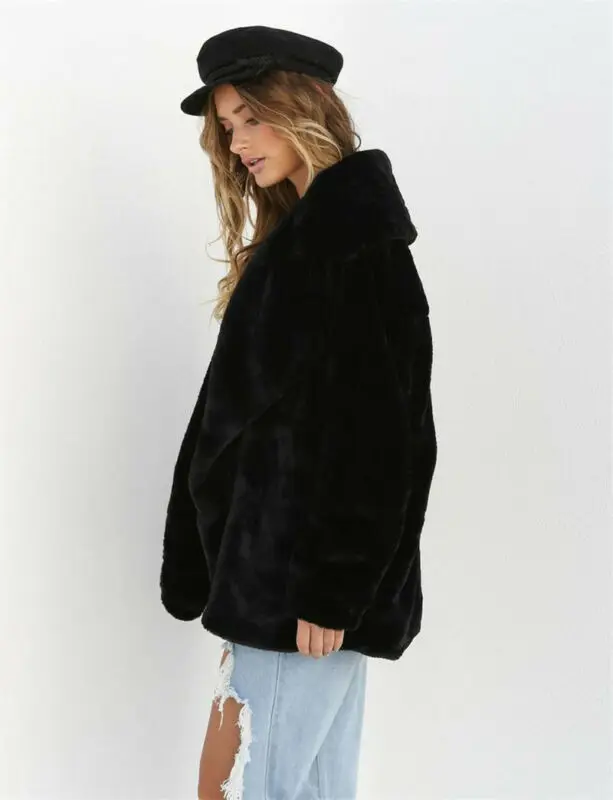 Женские зимние плюшевые медведи Карманный пушистый теплый пальто флисовые