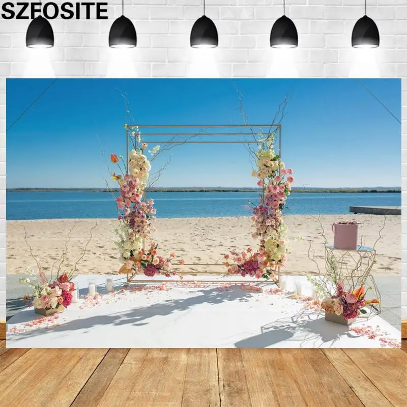 

Красивый фон для свадебной фотосъемки с изображением пляжа арки цветов на стену студийный фон для свадебной фотосъемки декор для вечеринки...