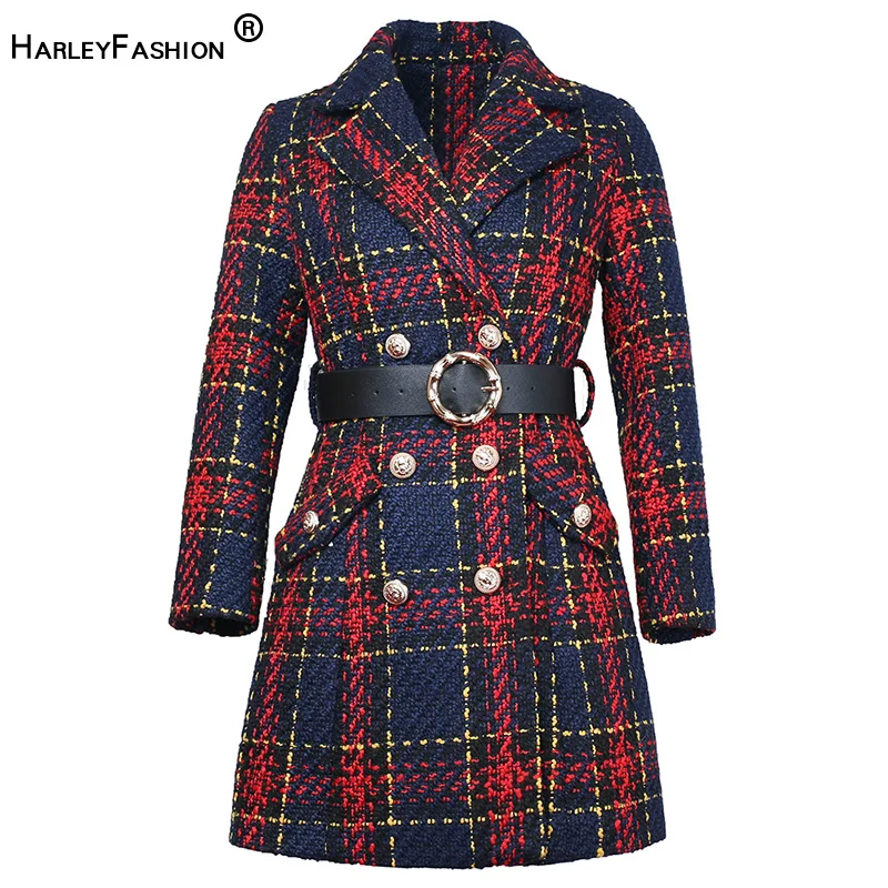 HarleyFashion 2020 Весенняя Осенняя качественная женская элегантная клетчатая твидовая