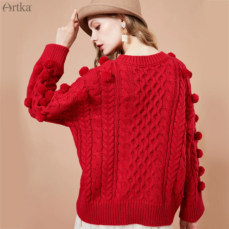 ARTKA/2019 осенний Новый женский свитер модный шерстяной с украшением в виде шариков
