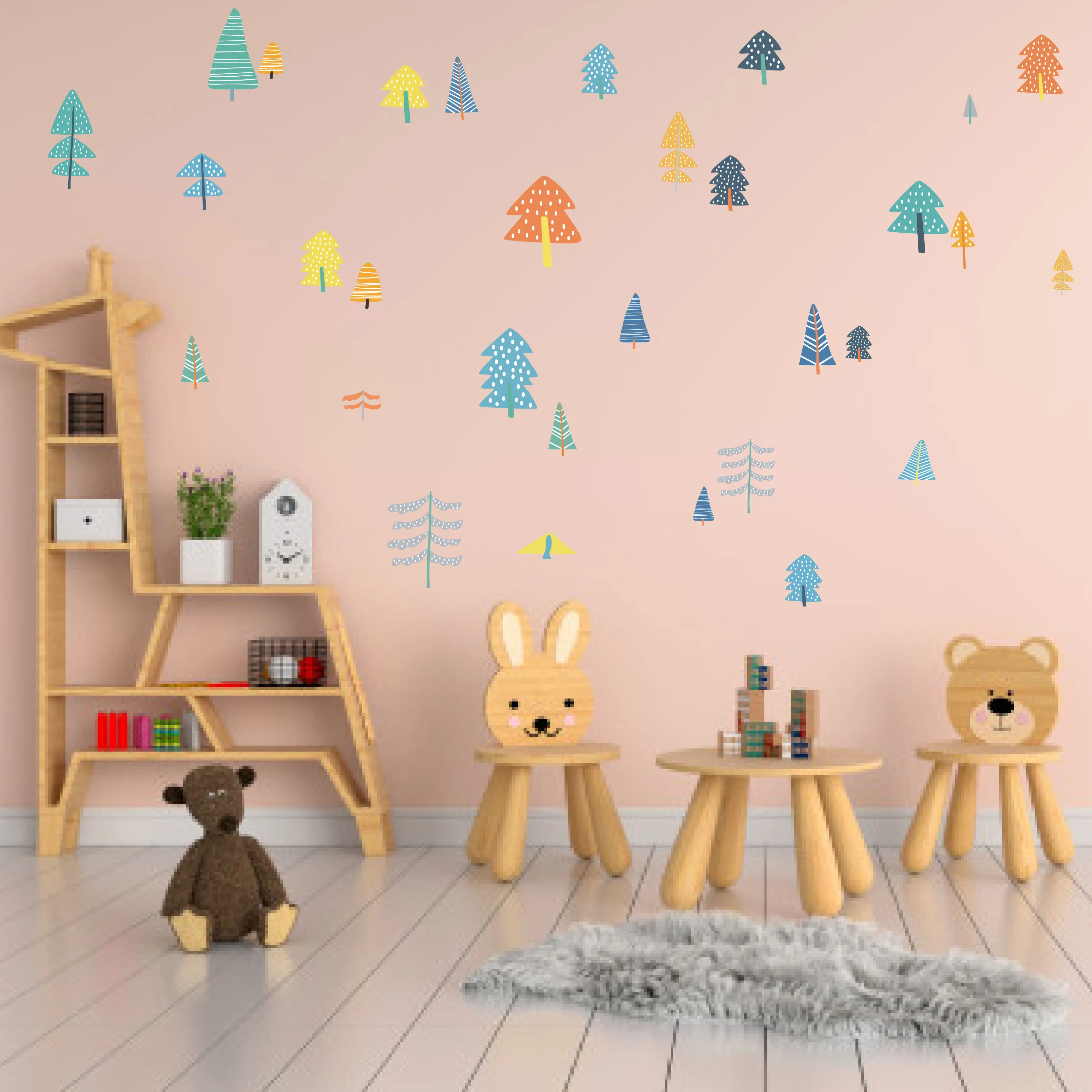 Красочные деревянные сосновые деревья DIY Настенная Наклейка в детскую