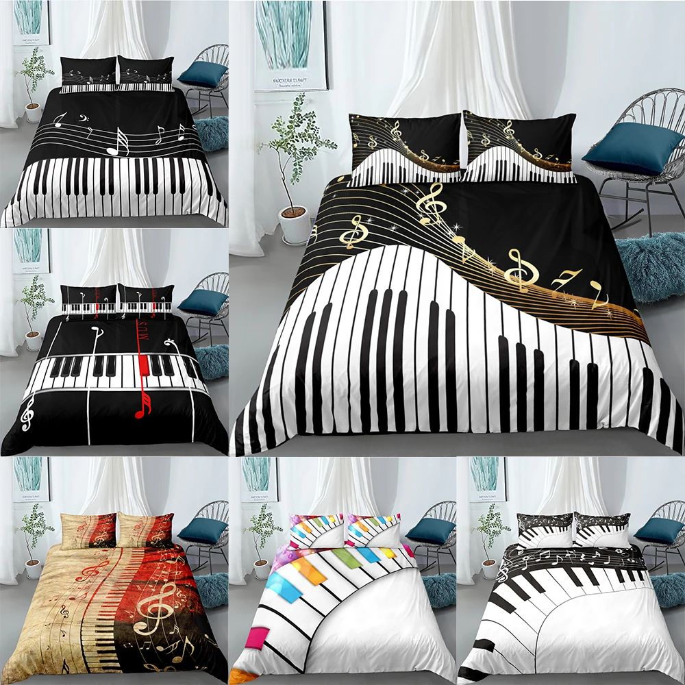 

Piano Keys 3D Printing Bedding Set Music Note Black & White 2/3 Pcs Twin Full Queen King Duvet Cover Sets Microfiber Bed Clothes