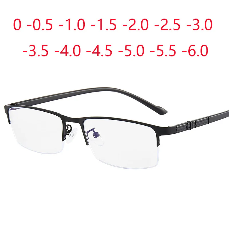 Anti Blue Light Metal Half Frame Myopia Glasses Men Ultralight Finished Shor Sighted Eyewear Women -1.0 -1.5 -2.0 -3.0 -4.0