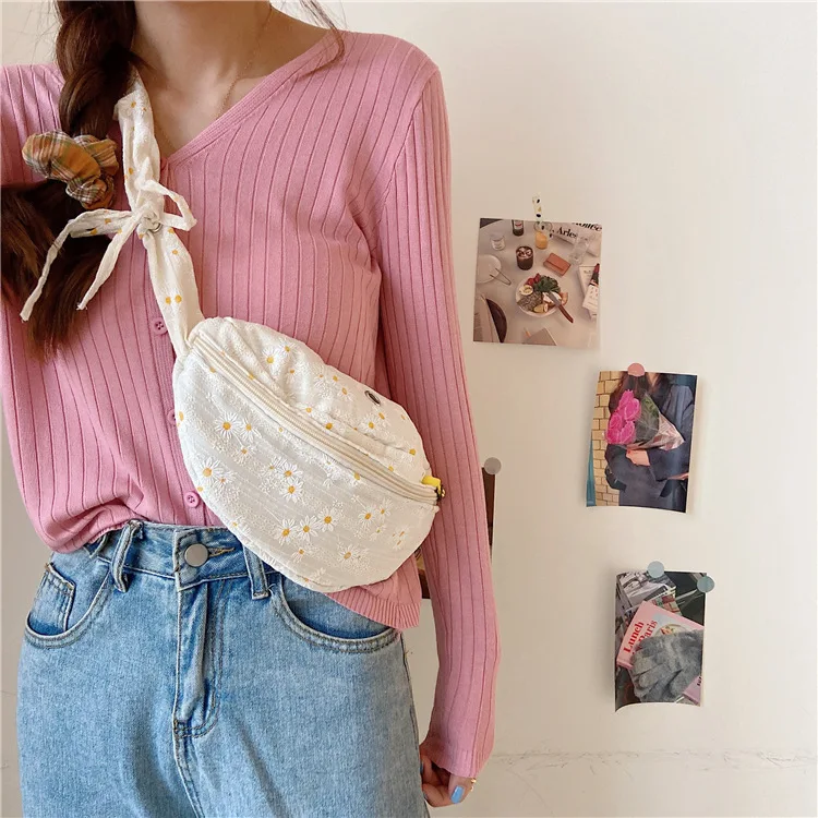 Weysfor New Women Canvas Shoulder Bags Embossed Daisy Floral Handbag Casual Tote Literary Books Bag Shopping Bag For Girls