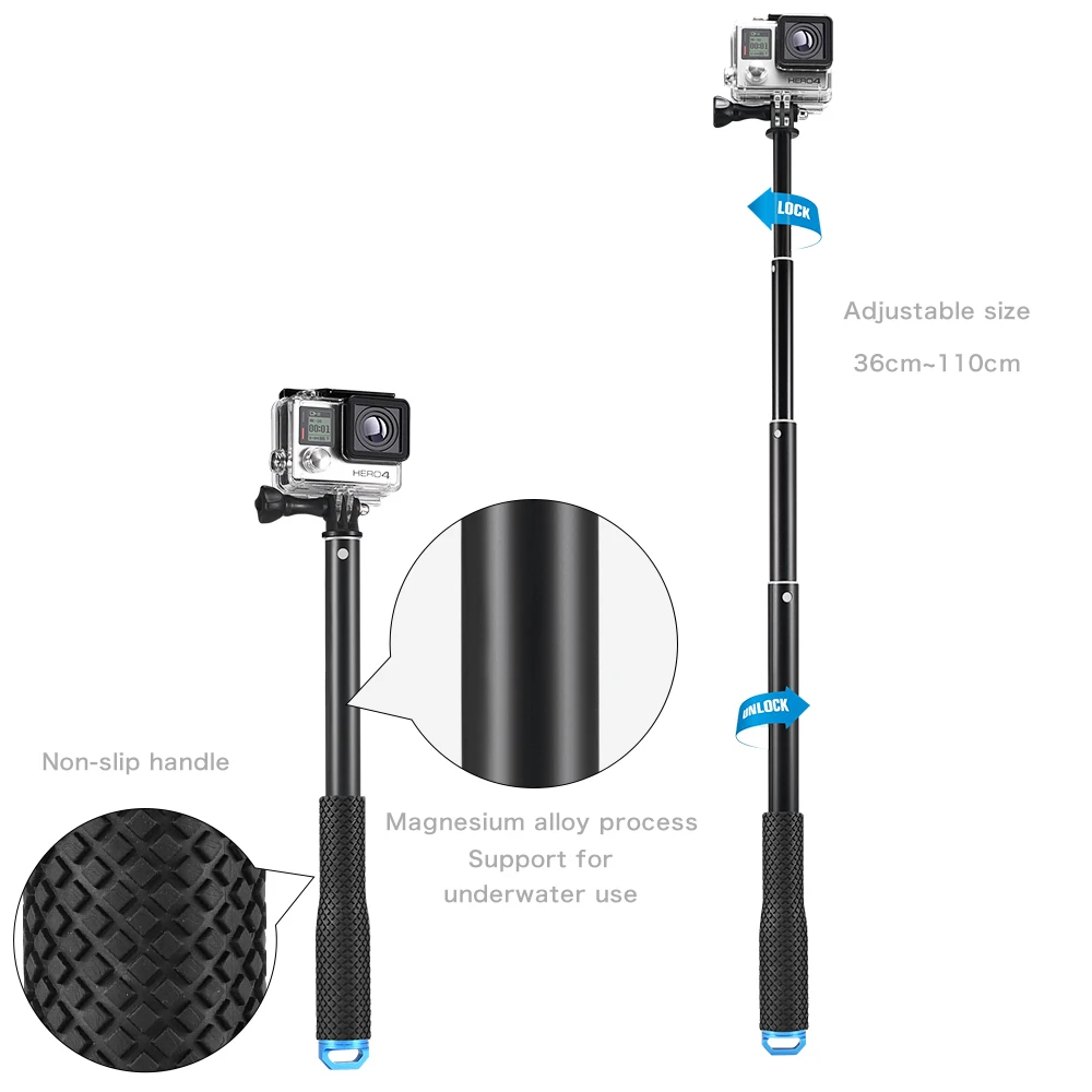 Портативная селфи-палка для GoPro Hero 7 6 5 4 Экшн-камера раздвижной монопод для Xiaomi Yi 4K Sjcam Sj4000 Eken H9 аксессуары для камеры