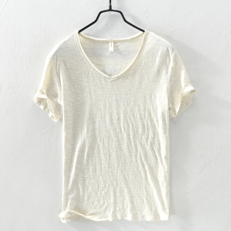 2020 Summer New 100% Cotton T-shirt Men V-neck Solid Color Casual T Shirt Basic Tees Plus Size Short Sleeve Tops Y2449 | Мужская одежда