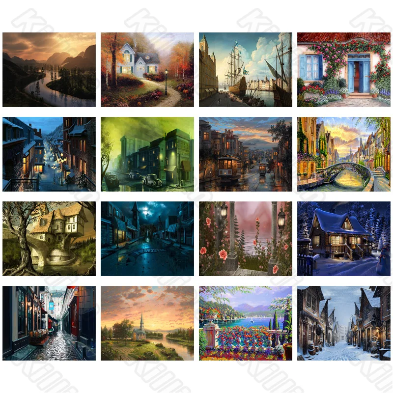 

Diy Diamond Decoration Painting Town Streets and Manor Square Diamond Round Diamond Customizable Wall Art Decoration