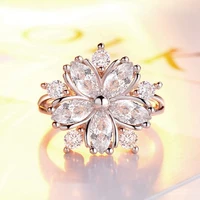 elegant fashion princess engagement ring bride jewelry romantic cherry blossom glittering crystal zircon womens ring