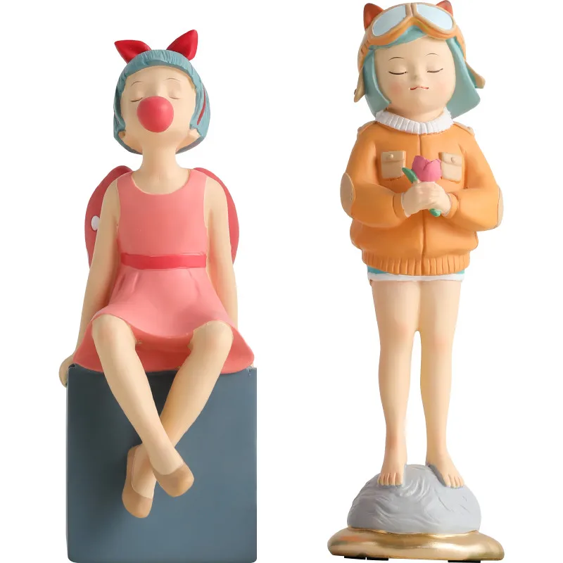 

NORDIC PILOT BUBBLEGUM GIRL FIGURINES CUTE ANNE PRINCESS STATUE CREATIVE RESIN HOME DECORATION VALENTINE'S DAY GIFTS R2844