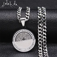 punk stainless steel crystal cross bible round necklaces chain menwomen silver color small necklace jewelry collier n8035s05