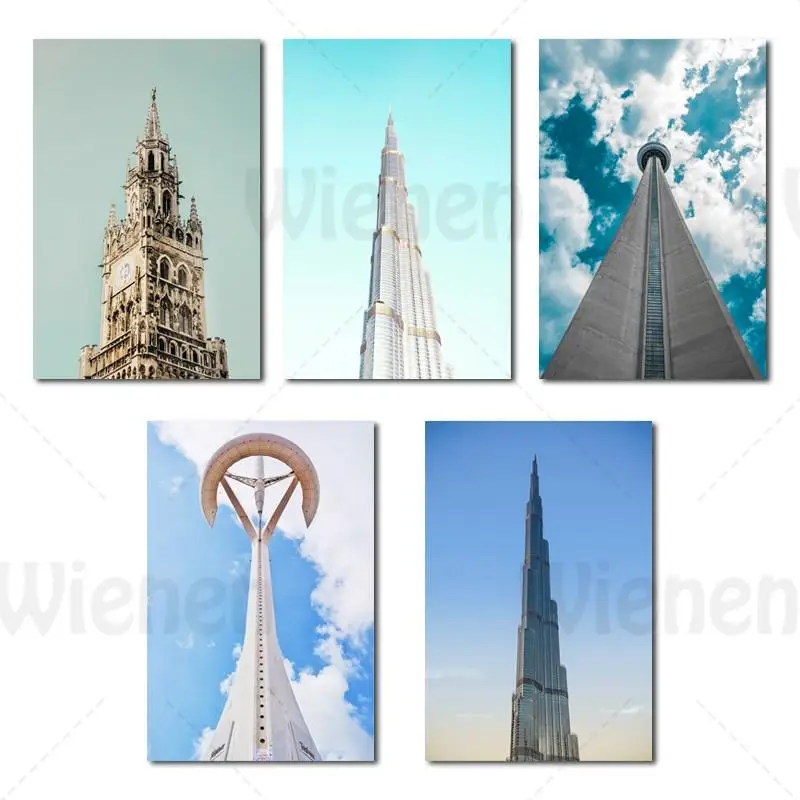 

Wall Art Canvas Painting Blue Sky Building High-Rise Nordic Posters and Prints For Living Room Bedroom Home Decor Wall Pictures