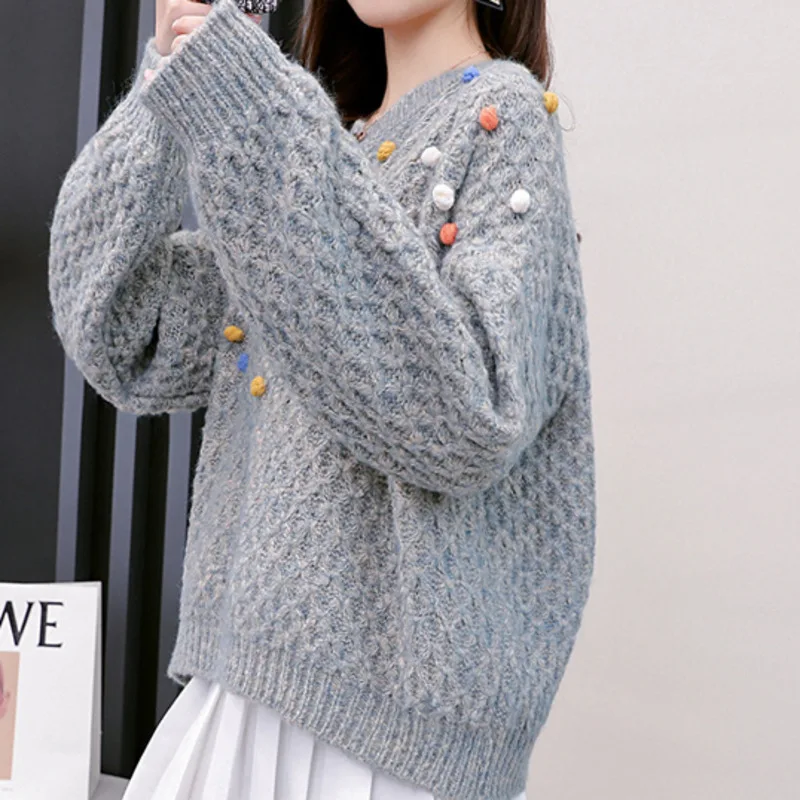 Короткий свитер с круглым вырезом Женский пуловер новинка сезона осень-зима 2021