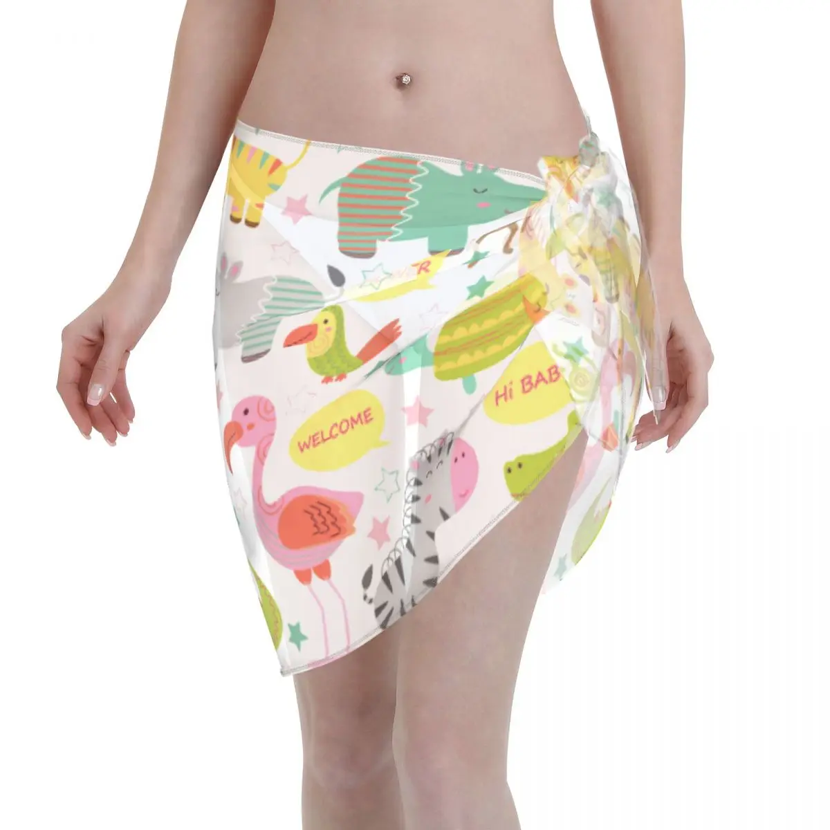 

Womens Swim Wear Bikini Cover Up Cute Jungle Animals Beach Mini Wrap Skirt Sarong Pareo Shorts Summer Beachwear