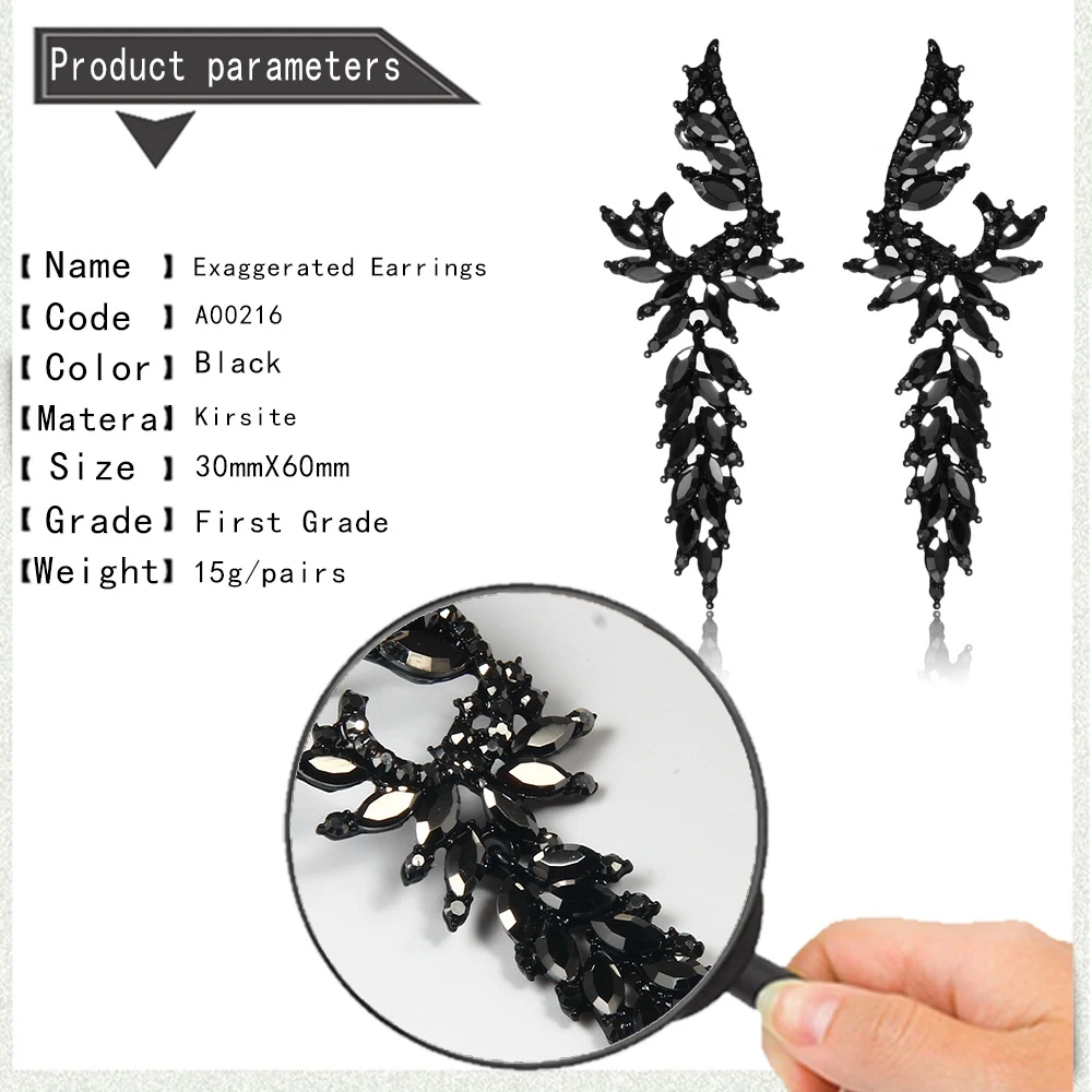 

Fashion temperament luxury water drop design earrings Exaggerated nightclub big earrings black crystal long ladies earrings