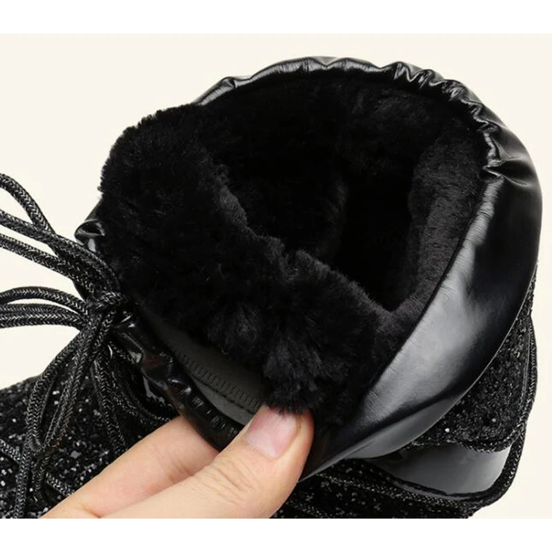 Женские зимние ботинки для детей женские теплые меховые на платформе с блестками