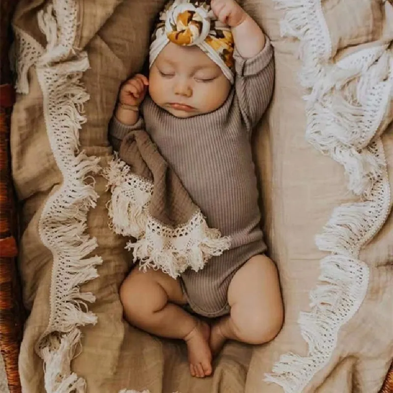 Детское муслиновое одеяло Двухслойное банное полотенце с бахромой и кисточками