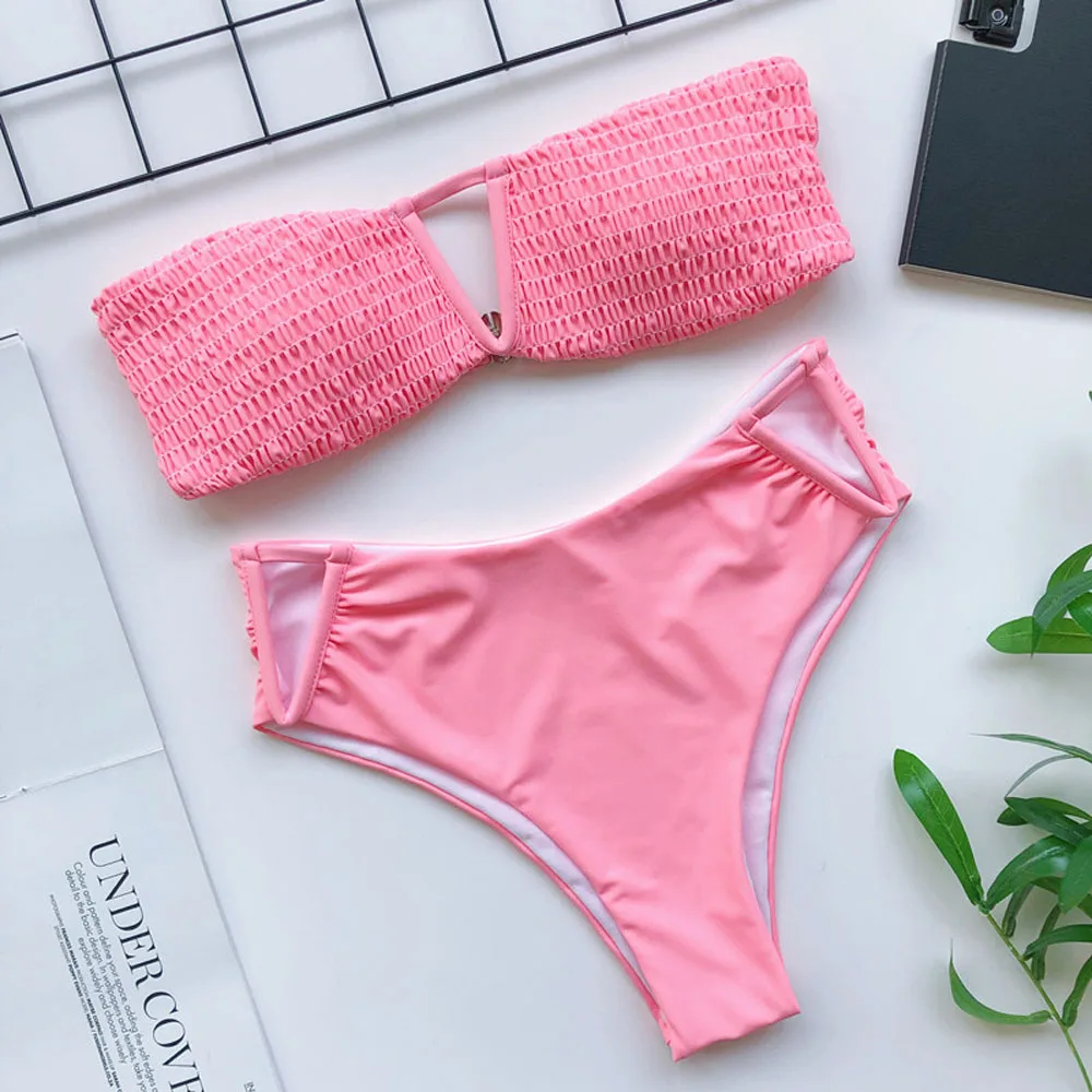 Купальник бандо с принтом микро бикини 2020 открытыми плечами женский летний